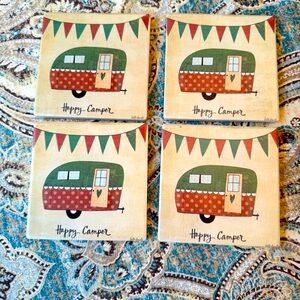 Retro Camper Ceramic Coasters 4 pc Set RV Trailer Drink Coasters Cork Backing